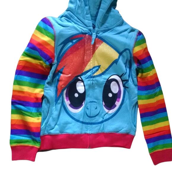 New My Little Pony Jacket Rainbow Dash Glitter Zip Up Sweatshirt Girl's Small - Picture 6 of 8